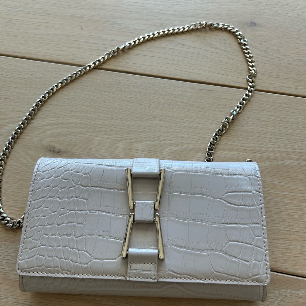 Sam Edelman Cream Croc-Embossed Clutch with Chain